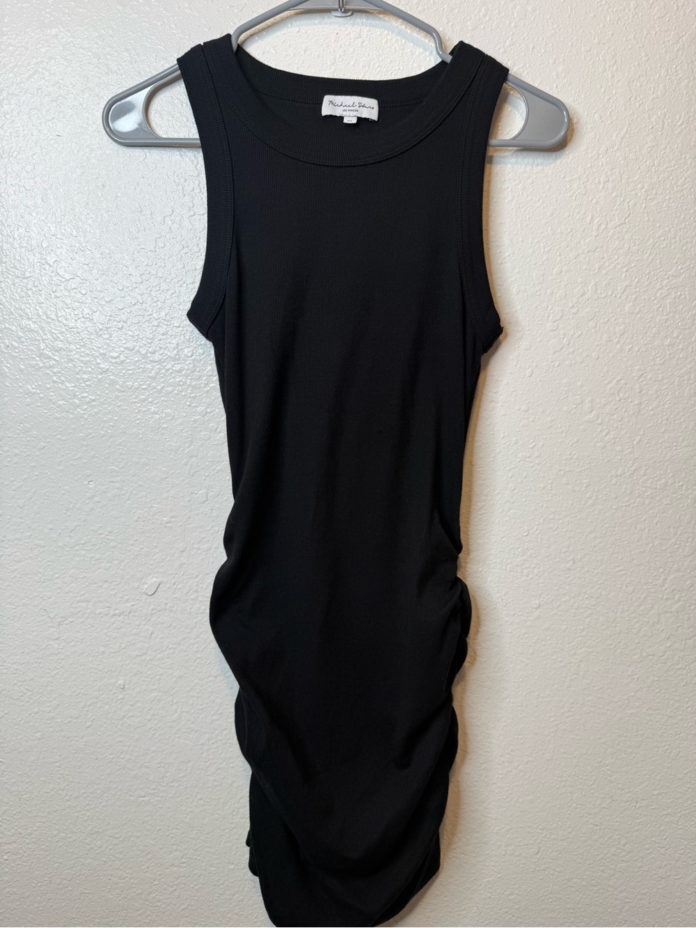 Michael Stars Black Body Con Sleeveless Ribbed Dress with Side Ruching Size XS